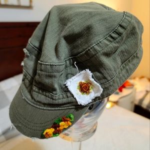 Army Green Denim Floral Fun Hat